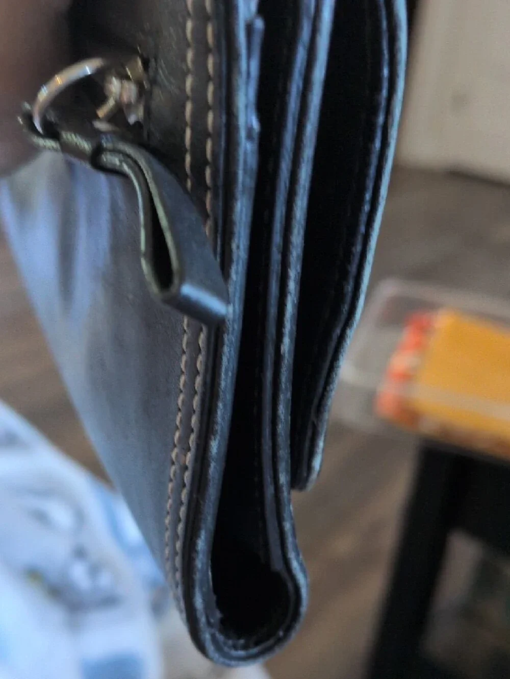 Coach Vintage Black Leather Continental Wallet with White Stitching